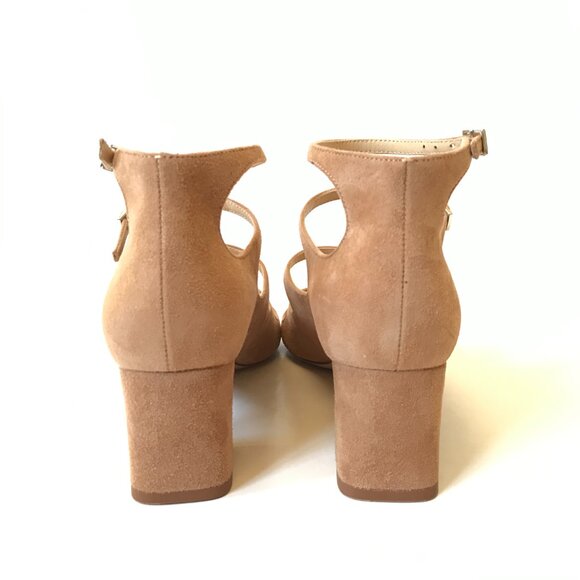 NEW Marion Parke Francine Sandals Heels Womens 37 7 Caramel Tan Suede Buckle NEW - Picture 7 of 12